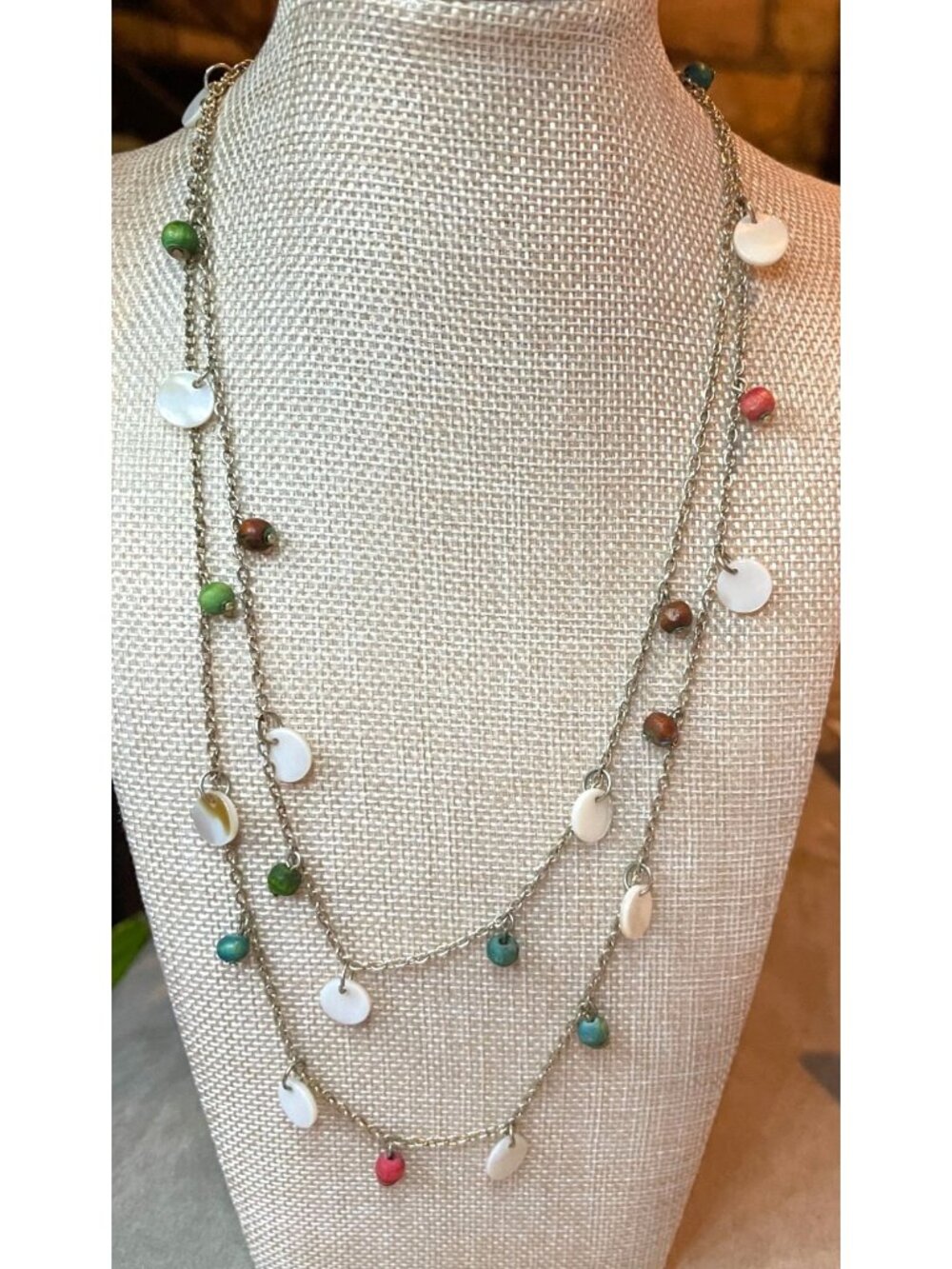 Limited Too Y2K Wood Bead & Shell Layered Necklace